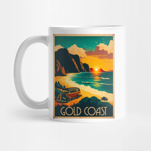 Gold Coast Australia Coastline Vintage Travel Art Poster by OldTravelArt